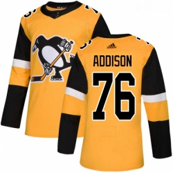 Youth Adidas Pittsburgh Penguins 76 Calen Addison Authentic Gold Alternate NHL Jersey 