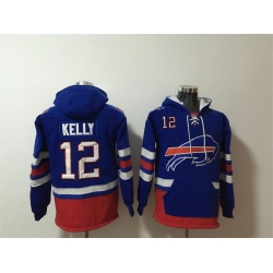 Men Buffalo Bills 12 Jim Kelly Royal Ageless Must Have Lace Up Pullover Hoodie