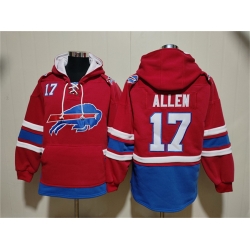 Men Buffalo Bills 17 Josh Allen Red Ageless Must Have Lace Up Pullover Hoodie