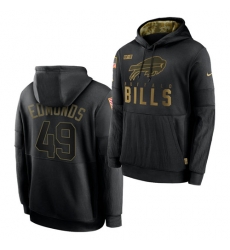 Men Buffalo Bills 49 Tremaine Edmunds 2020 Salute To Service Black Sideline Performance Pullover Hoodie