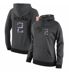 NFL Womens Nike Buffalo Bills 2 Nathan Peterman Stitched Black Anthracite Salute to Service Player Performance Hoodie