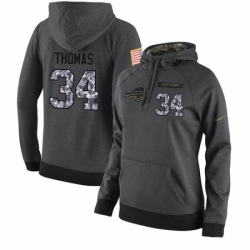 NFL Womens Nike Buffalo Bills 34 Thurman Thomas Stitched Black Anthracite Salute to Service Player Performance Hoodie