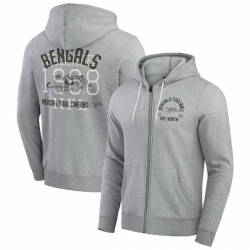 Men Cincinnati Bengals Heather Gray Vintage Stripe Full Zip Hoodie