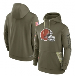 Men Cleveland Browns 2022 Olive Salute To Service Therma Performance Pullover Hoodie