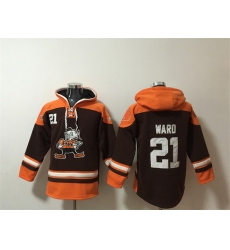 Men Cleveland Browns 21 Denzel Ward Brown Lace Up Pullover Hoodie