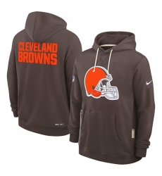 Men Cleveland Browns Brown Sideline Standard Issue Initial Home Dri FIT Pullover Hoodie