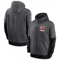 Men Cleveland Browns New 2020 Nike Gray Black Fan Gear Mascot Performance Full Zip Hoodie