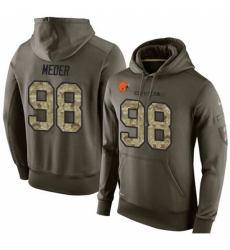 NFL Nike Cleveland Browns 98 Jamie Meder Green Salute To Service Mens Pullover Hoodie