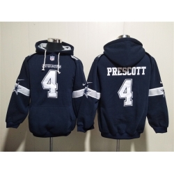 Men Dallas Cowboys 4 Dak Prescott Navy Ageless Must Have Lace Up Pullover Hoodie