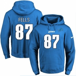 NFL Mens Nike Detroit Lions 87 Darren Fells Blue Name Number Pullover Hoodie