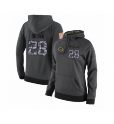 Football Womens Green Bay Packers 28 Tony Brown Stitched Black Anthracite Salute to Service Player Performance Hoodie