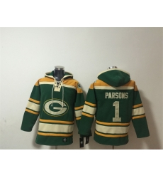 Men Green Bay Packers  1 Micah Parsons Green Lace Up Pullover Hoodie