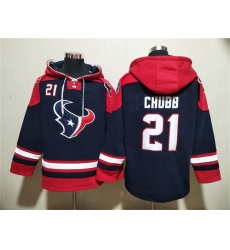 Men Houston Texans 21 Nick Chubb Navy Ageless Must Have Lace Up Pullover Hoodie