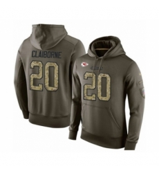 Football Mens Kansas City Chiefs 20 Morris Claiborne Green Salute To Service Pullover Hoodie