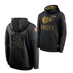 Men Kansas City Chiefs 50 Willie Gay Jr  2020 Salute To Service Black Sideline Performance Pullover HoodieMen Hoodie