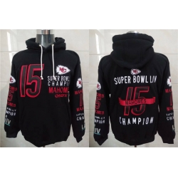 Men Kansas City Chiefs Patrick Mahomes 15 Super Bowl LIV Champion Black Stitched Hoodie