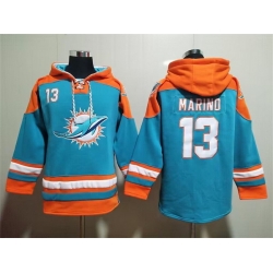 Men Miami Dolphins 13 Dan Marino Aqua Lace Up Pullover Hoodie