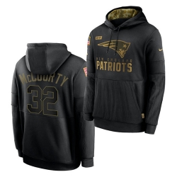 Men New England Patriots 32 Devin McCourty 2020 Salute To Service Black Sideline Performance Pullover HoodieMen Hoodie