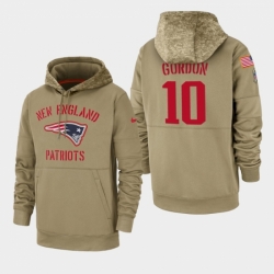 Mens New England Patriots 10 Josh Gordon 2019 Salute to Service Sideline Therma Pullover Hoodie Tan