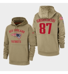 Mens New England Patriots 87 Rob Gronkowski 2019 Salute to Service Sideline Therma Pullover Hoodie Tan