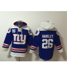 Men New York Giants 26 Devin Singletary Blue Ageless Must Have Lace Up Pullover Hoodie