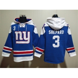 Men New York Giants 3 Sterling Shepard Blue Lace Up Pullover Hoodie