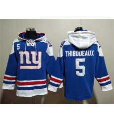 Men New York Giants 5 Kayvon Thibodeaux Blue Lace Up Pullover Hoodie