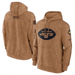 Men New York Jets 2023 Brown Salute To Service Pullover Hoodie