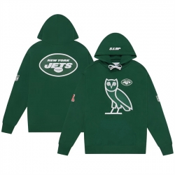 Men New York Jets Green OVO Scarlet Icon Team Pullover Hoodie