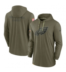 Men Philadelphia Eagles 2022 Olive Salute To Service Tonal Pullover Hoodie