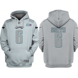 Men Philadelphia Eagles 6 DeVonta Smith Grey Atmosphere Fashion Super Bowl LVII Patch Pullover Hoodie