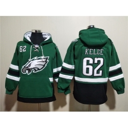 Men Philadelphia Eagles 62 Jason Kelce Green Lace Up Pullover Hoodie