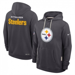 Men Pittsburgh Steelers Anthracite Sideline Standard Issue Initial Home Dri FIT Pullover Hoodie