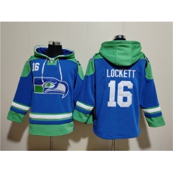 Men Seattle Seahawks 16 Tyler Lockett Royal Ageless Must Have Lace Up Pullover Hoodie