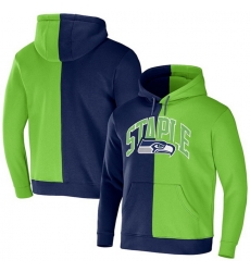 Men Seattle Seahawks Navy Green Split Logo Pullover Hoodie