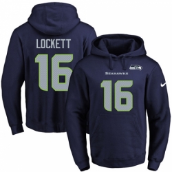 NFL Mens Nike Seattle Seahawks 16 Tyler Lockett Navy Blue Name Number Pullover Hoodie