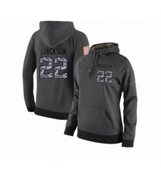 Football Womens Los Angeles Chargers 22 Justin Jackson Stitched Black Anthracite Salute to Service Player Performance Hoodie