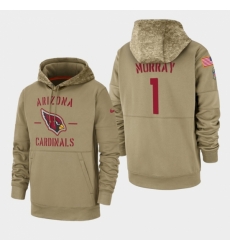 Mens Arizona Cardinals 1 Kyler Murray 2019 Salute to Service Sideline Therma Pullover Hoodie Tan