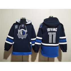 Men Dallas Mavericks 11 Kyrie Irving Navy Ageless Must Have Lace Up Pullover Hoodie