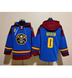 Men Denver Nuggets 0 Christian Braun Blue Red Lace Up Pullover Hoodie