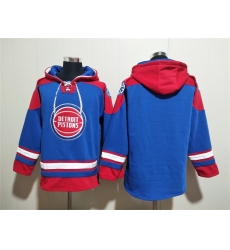 Men Detroit Pistons Blank Blue Red Lace Up Pullover Hoodie