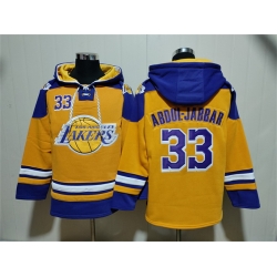 Men Los Angeles Lakers 33 Kareem Abdul Jabbar Yellow Lace Up Pullover Hoodie