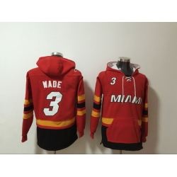 Men's Miami Heat #3 Dwyane Wade Red Lace-Up Pullover Hoodie