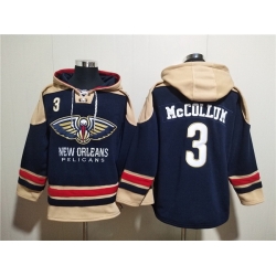 Men New Orleans Pelicans 3 CJ McCollum Navy Ageless Must Have Lace Up Pullover Hoodie