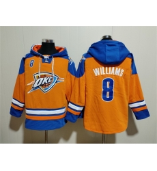 Men Oklahoma City Thunder 8 Jalen Williams Orange Blue Lace Up Pullover Hoodie