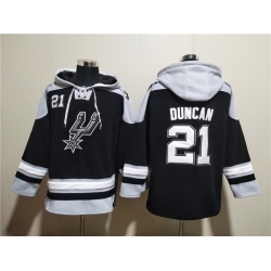 Men San Antonio Spurs 21 Tim Duncan Black Ageless Must Have Lace Up Pullover Hoodie