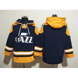 Men Utah Jazz Blank Navy Yellow Lace Up Pullover Hoodie