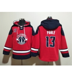Men Washington Wizards 13 Jordan Poole Red Navy Lace Up Pullover Hoodie