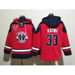 Men Washington Wizards 33 Kyle Kuzma Red Navy Lace Up Pullover Hoodie