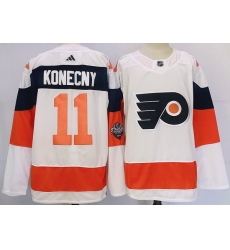 Men Philadelphia Flyers 11 Travis Konecny White 2023 2024 Stadium Series Stitched Jersey